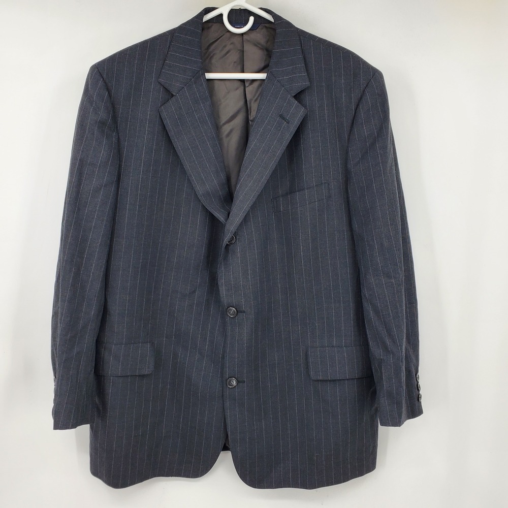 Brooks Brothers Brooks Ease Mens 46 Reg Blazer Charcoal Pinstripe 100% Wool Coat